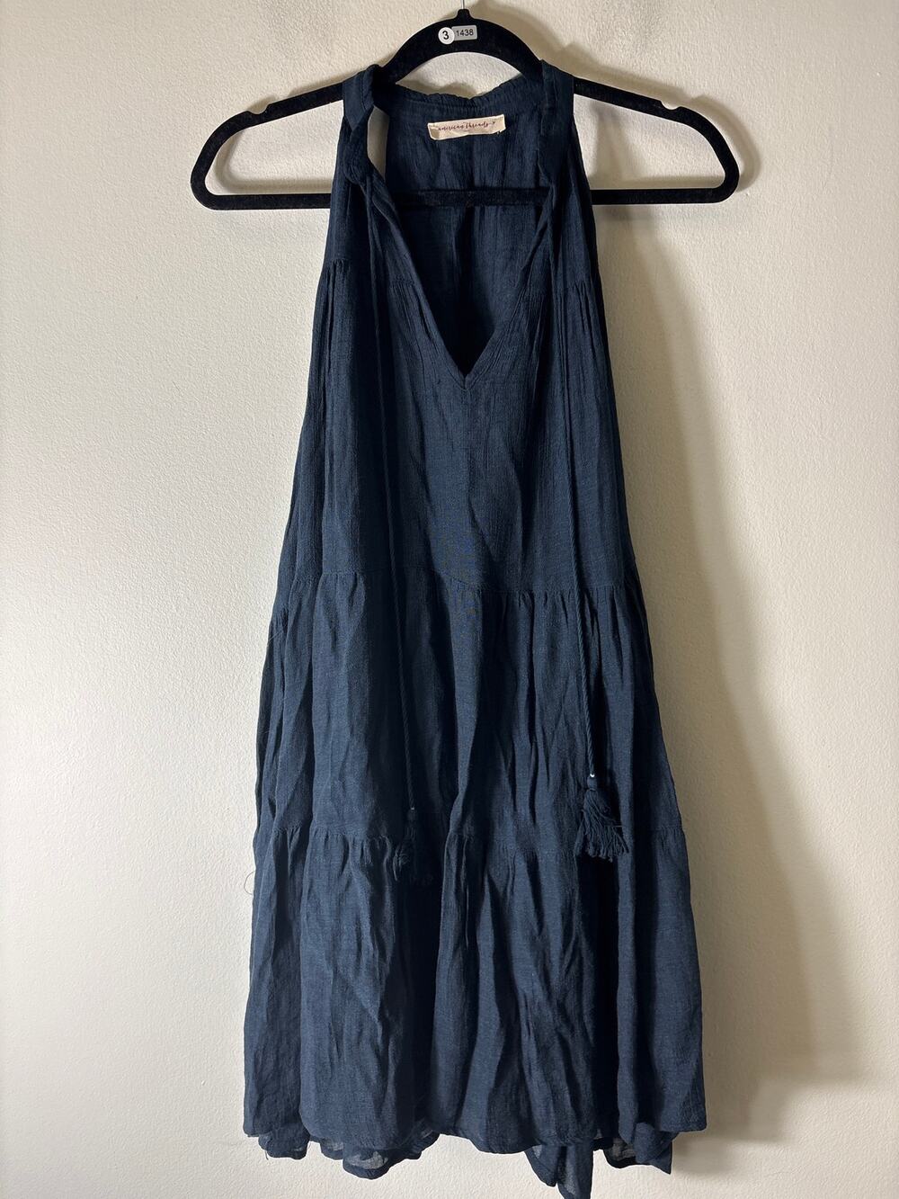 American Threads Deep Blue Tiered Boho Dress Sz S